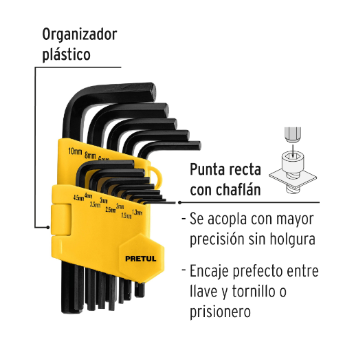 Juego de 13 llaves allen milimétricas c/organizador, pretul