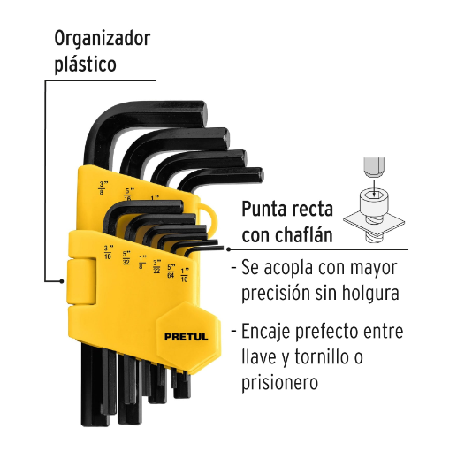Juego de 10 llaves allen standard con organizador, pretul