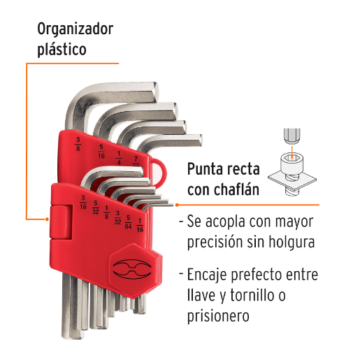 Juego de 10 llaves allen standard con organizador