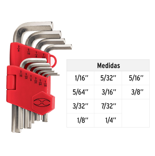 Juego de 10 llaves allen standard con organizador