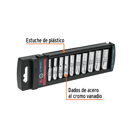 Juego de 10 dados largos, cuadro 1/4", standard