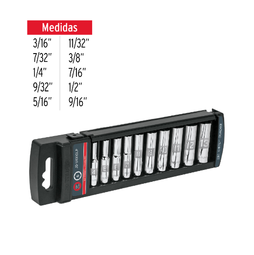 Juego de 10 dados largos, cuadro 1/4", standard