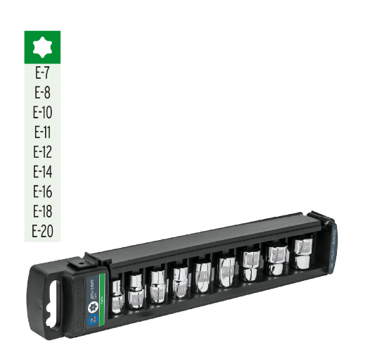 Juego dados, punta torx, 3/8", 9 piezas