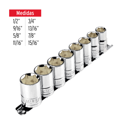 Juego dados, cuadro 1/2", 9 piezas, pretul