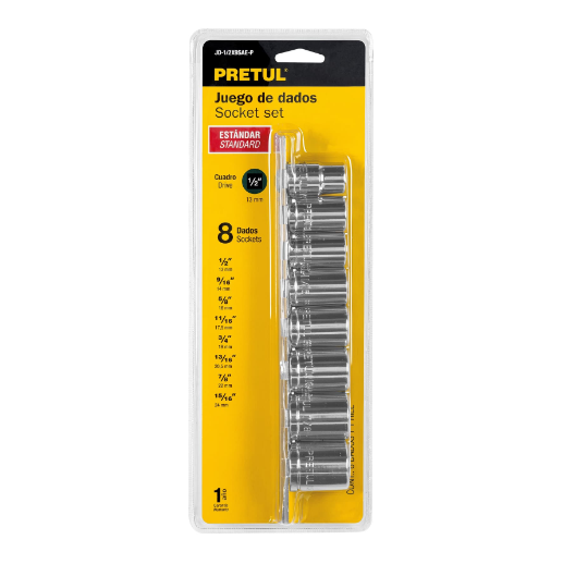 Juego dados, cuadro 1/2", 9 piezas, pretul