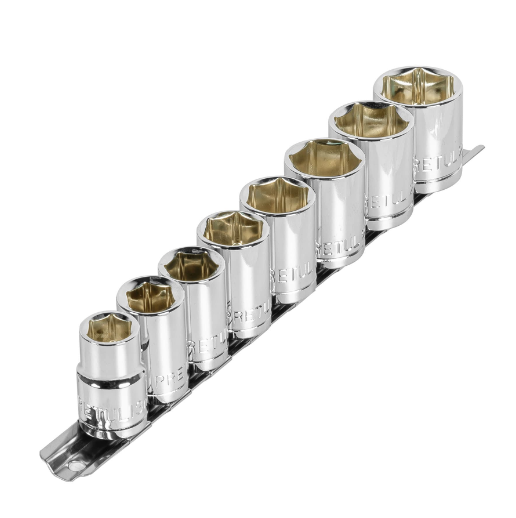 Juego dados, cuadro 1/2", 9 piezas, milimétricos, pretul