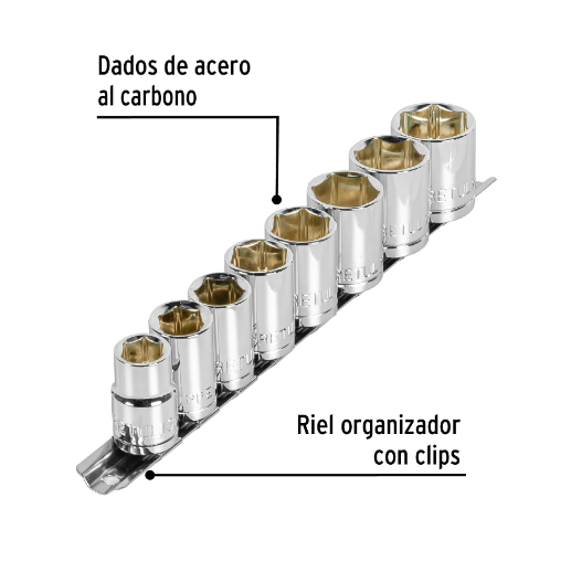 Juego dados, cuadro 1/2", 9 piezas, milimétricos, pretul