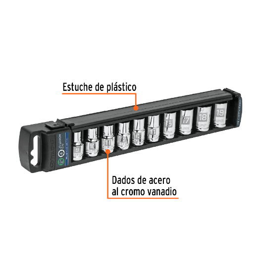 Juego dados, cuadro 1/2", 10 piezas, milimétricos