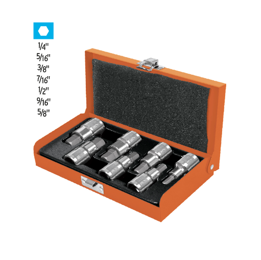 Juego dados punta hexagonal, cuadro 1/2", 7 piezas