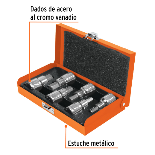 Juego dados punta hexagonal, cuadro 1/2", 6 piezas, mm