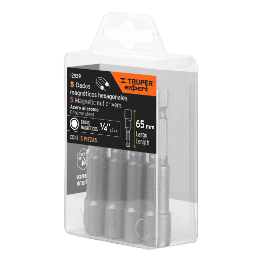 Juego dados magnéticos, 1/4", 5 piezas, Truper Expert