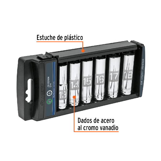 Juego dados largos, cuadro 1/2", 6 piezas, milimétricas