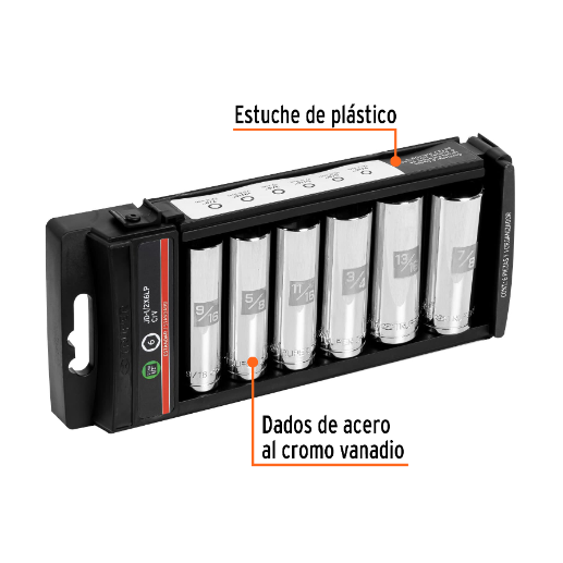Juego dados largos, cuadro 1/2", 6 piezas