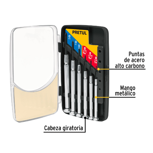 Juego con desarmadores metalicos de precisión ,6pzas, Pretul