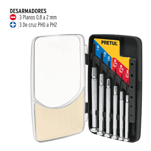 Juego con desarmadores metalicos de precisión ,6pzas, Pretul