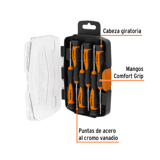 Juego con desarmadores largos de precisión, 6 piezas