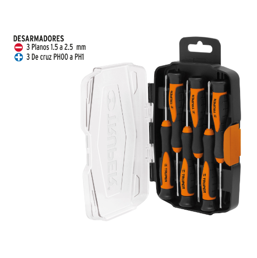 Juego con desarmadores largos de precisión, 6 piezas