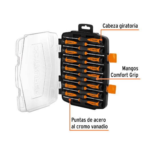 Juego con desarmadores largos de precisión, 15 piezas