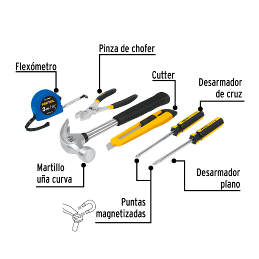 Juego casero de herramientas, 6 piezas, pretul