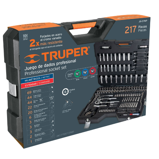 Juego autoclé, cuadro 1/4, 3/8 y 1/2", 217 piezas, std y mm