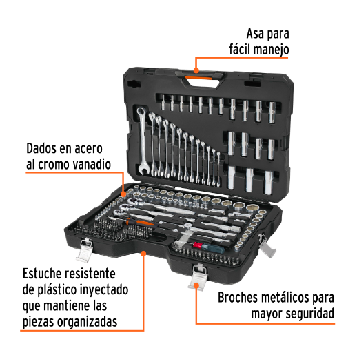 Juego autoclé, cuadro 1/4, 3/8 y 1/2", 210 piezas, std y mm