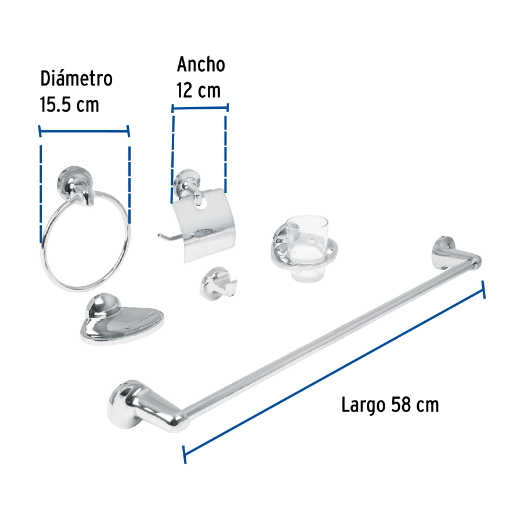 Juego accesorios para baño, 6 piezas, Aqua