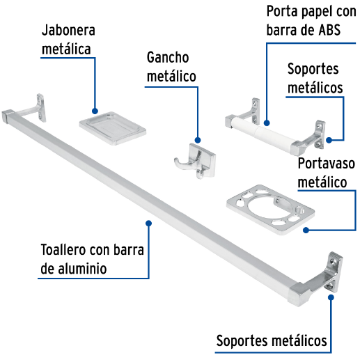 Juego accesorios para baño, 5 piezas, Foset Basic