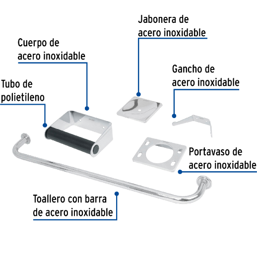 Juego accesorios baño, 5 piezas, basic