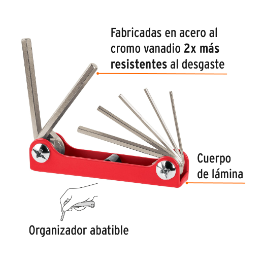 Juego 7 llaves allen standard tipo navaja,cuerpo de lámina