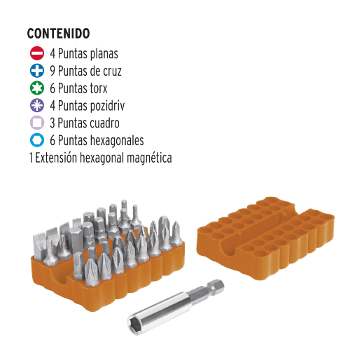 Juego 33 puntas combinadas, largo 1", organizador