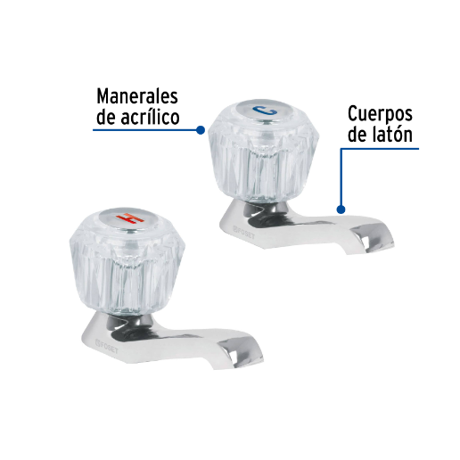 Juego 2 llaves para lavabo, manerales de acrílico, basic