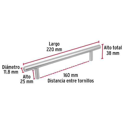Jaladera, niquel satinado, estilo Cilindro, 160 mm