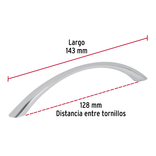 Jaladera, niquel satinado, estilo Arco, 128 mm