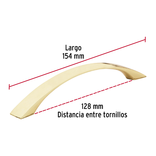 Jaladera, latón brillante, estilo Moderno, 128 mm