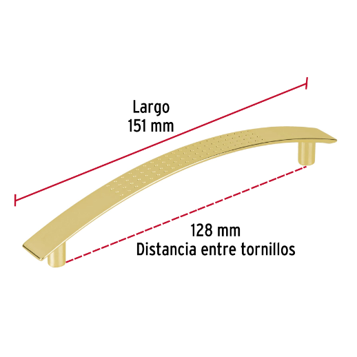 Jaladera, latón brillante, estilo Contempo, 128 mm