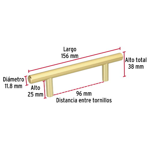 Jaladera, latón brillante, estilo Cilindro