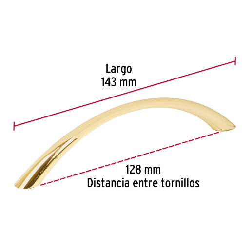 Jaladera, latón brillante, estilo Arco, 128 mm