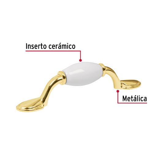 Jaladera, latón brillante con inserto cerámico