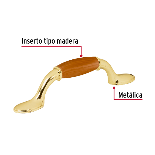 Jaladera de latón brillante, con inserto de zinc