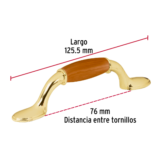 Jaladera de latón brillante, con inserto de zinc