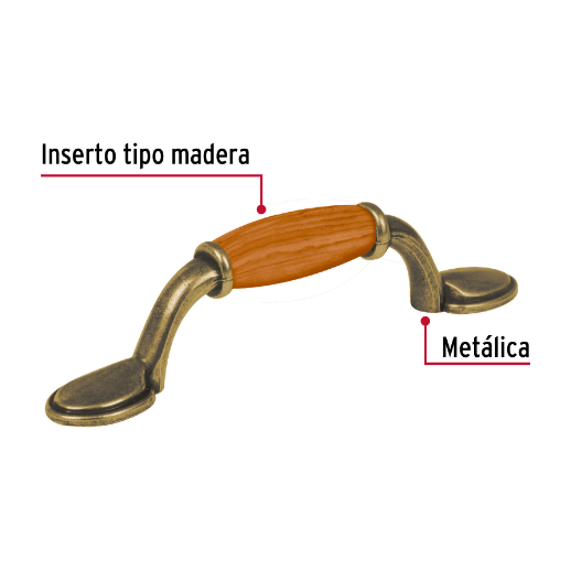 Jaladera de latón antiguo, con inserto de zinc