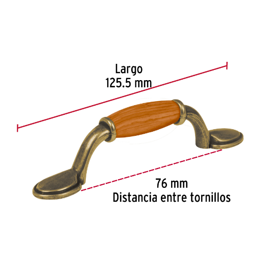 Jaladera de latón antiguo, con inserto de zinc