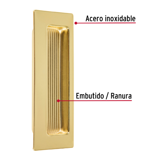 Jaladera de embutir, cuadrada, latón brillante