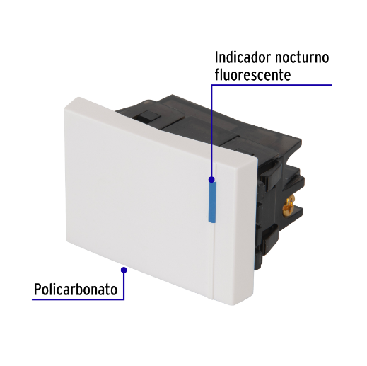 Interruptor sencillo 1.5 módulos,línea Española,color blanco