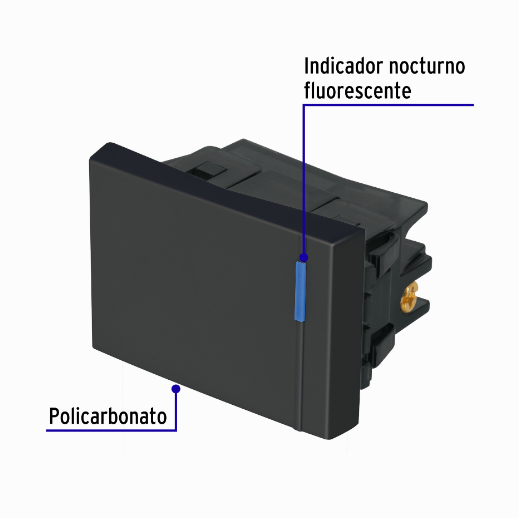 Interruptor sencillo 1.5 módulos, línea Española,color negro