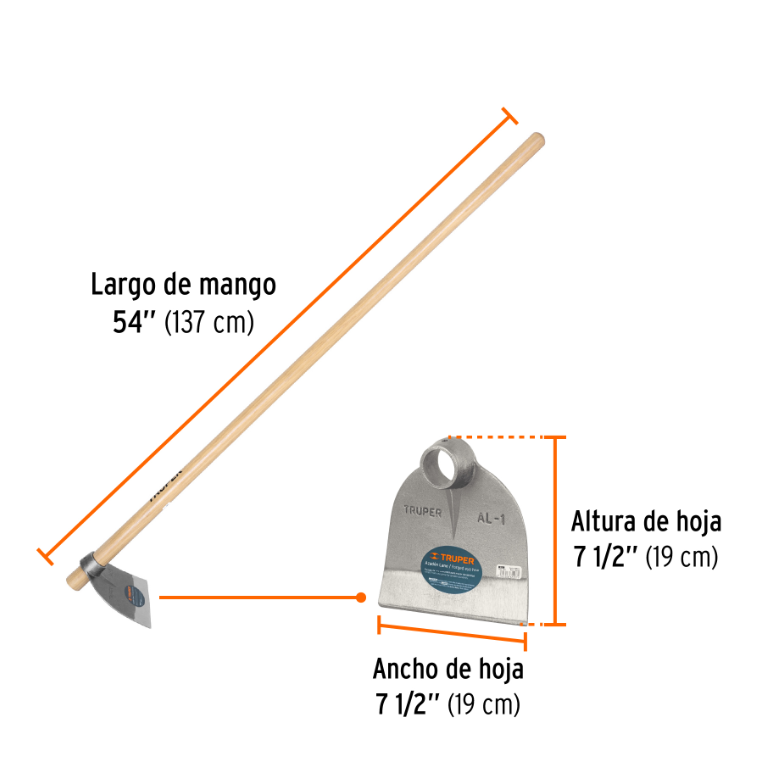 Azadón Lane No.1 de 1.8 lb con mango madera de 54', Truper