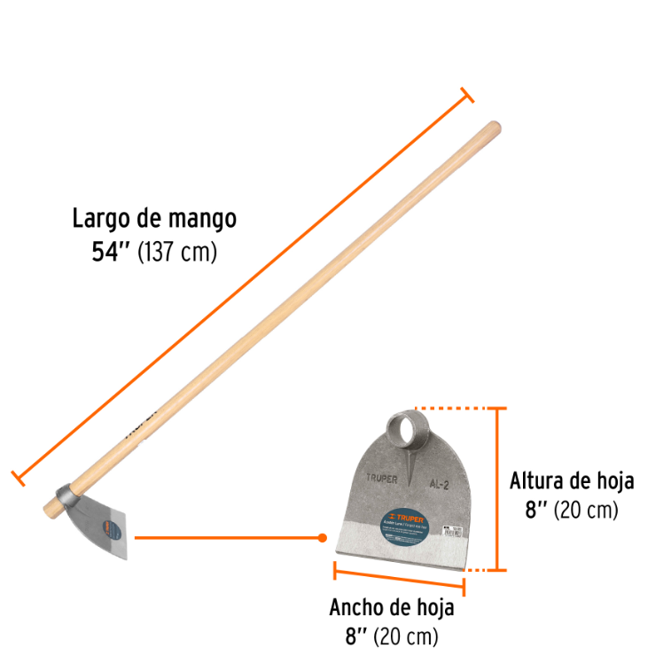 Azadón Lane No.2 de 2.0 lb con mango madera de 54', Truper