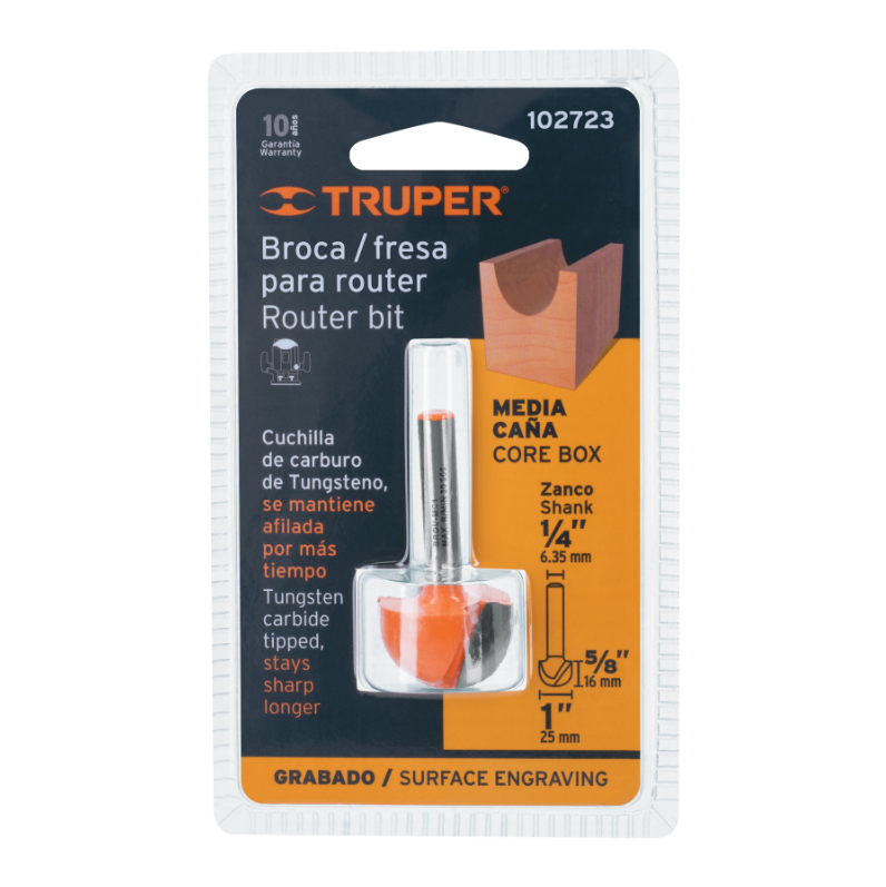 Broca para router, media caña, 1'