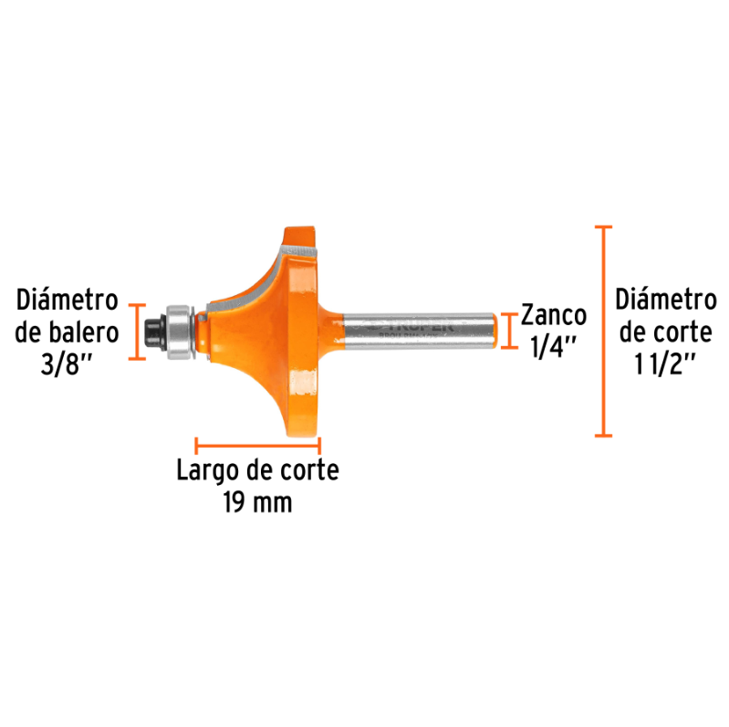 Broca para router, redondeado con moldura, 1-1/2" con balero
