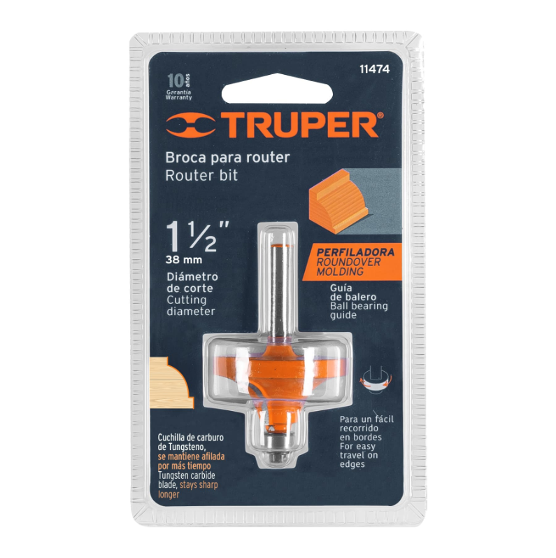 Broca para router, redondeado con moldura, 1-1/2" con balero